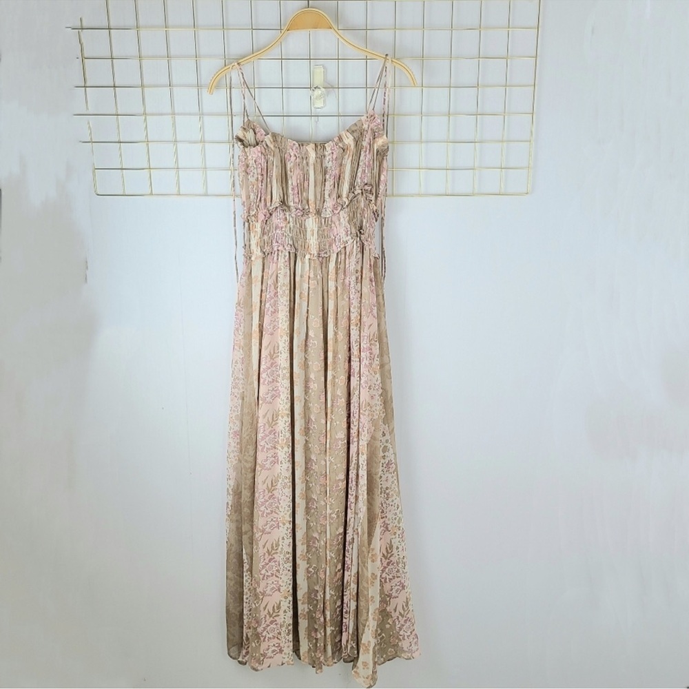 ❤️Sold❤️ Vici Collection Pink Tan Print Spaghetti Strap Flowy Maxi Dress - Picture 5 of 11